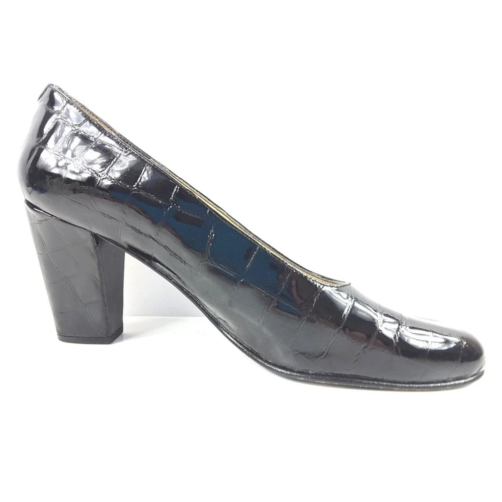 Kenneth Cole New York Women's Black Patent Leather Pump Shoe Faux Alligator 9 AA